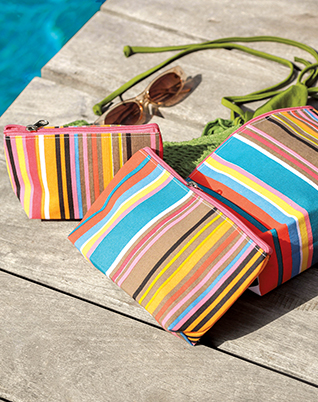 Set of 3 Bayadère stripe toiletry bags