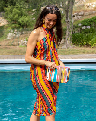 Pareo in cotone a righe bayadère multicolore