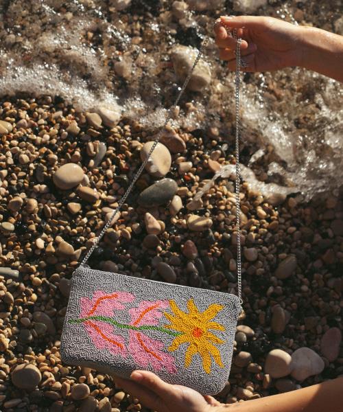 Silver Flower Beaded Bag