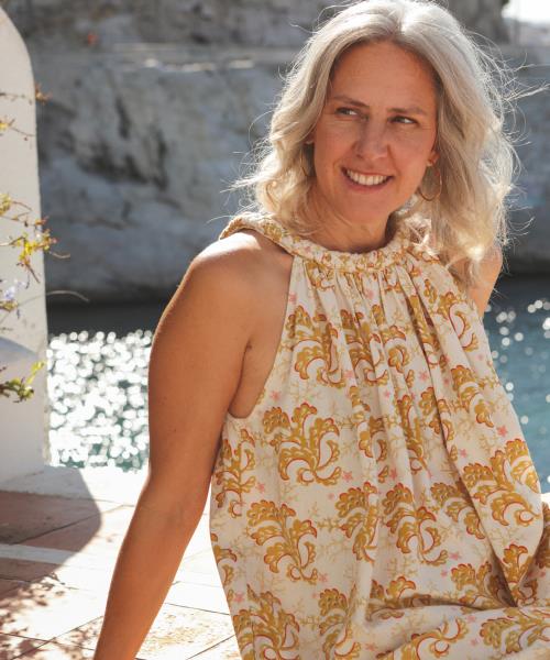 Alice long dress in cotton with Belle de Soleil print