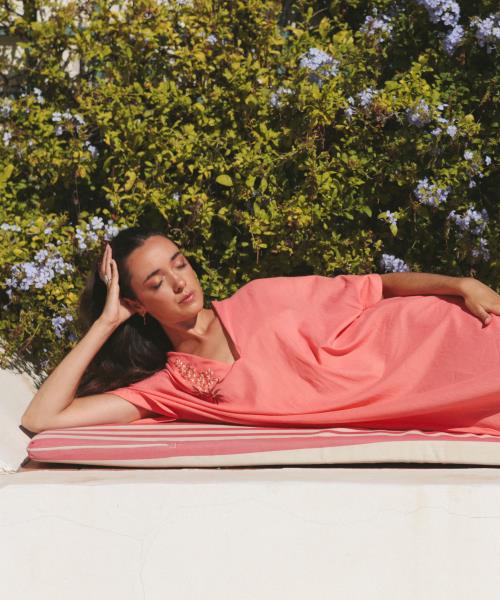 Abito caftano lungo Mila in cotone ricamato